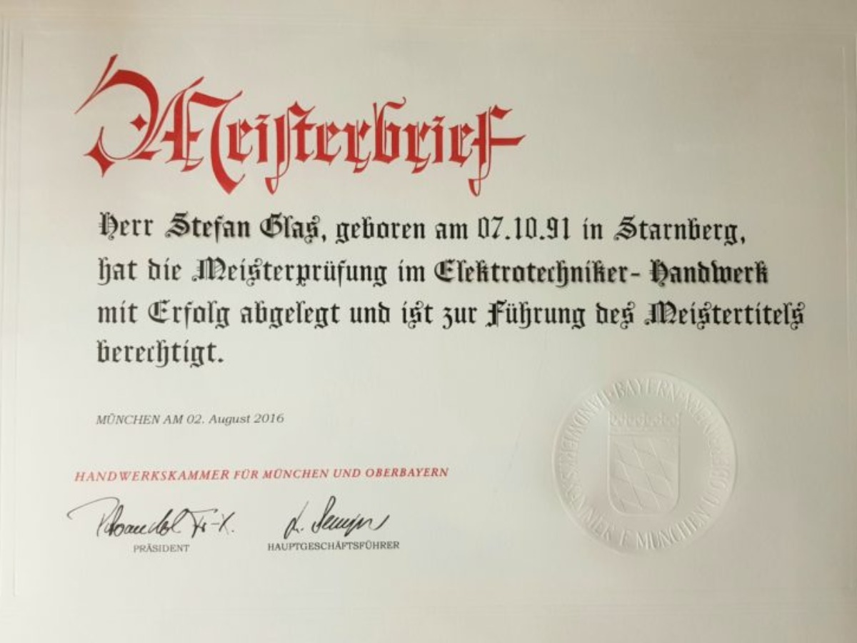 Meisterbrief Stefan Glas 2016